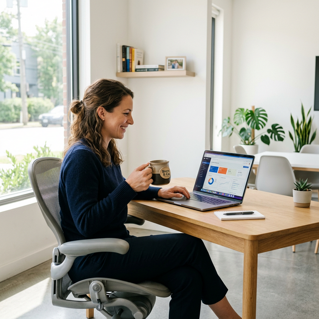 Business owner enjoying a free weekend morning